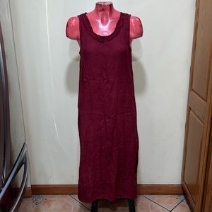 Sleeveless Burgundy Maxi Dress with Lace Trim